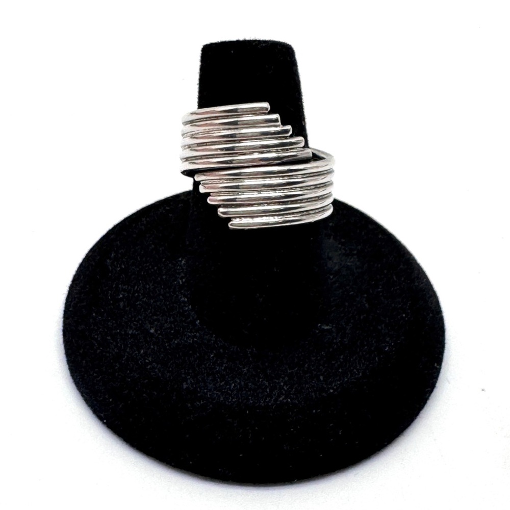 Vintage Sterling Silver Fused Wire Wrap Bypass Ring Size 7 1/2